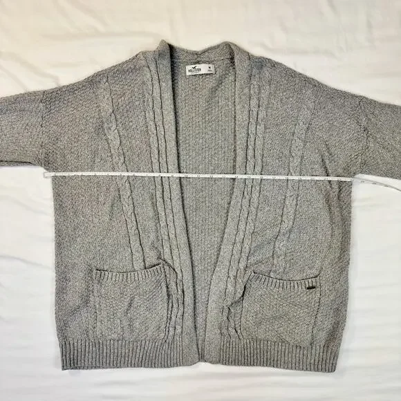 Hollister Gray Cable Knit Cardigan Women’s Medium Chunky Cotton Cozy Coastal - Picture 5 of 15